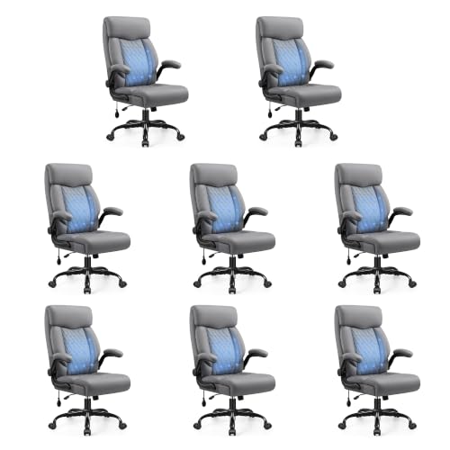Image of Ergonomic Office Chair with Lumbar Support, Executive Leather Computer Desk Chair with Flip Up Arms & Rocking Function, High Back Big and Tall Comfortable Gaming Chair for Home Office
