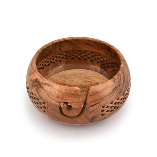 Image of Kimona Yarn Storage Wooden Yarn Bowl Hand Made for Knitting and Crochet Crocheting Accessories and Supplies Organizer (7 inch x 7 inch x 4 inch)