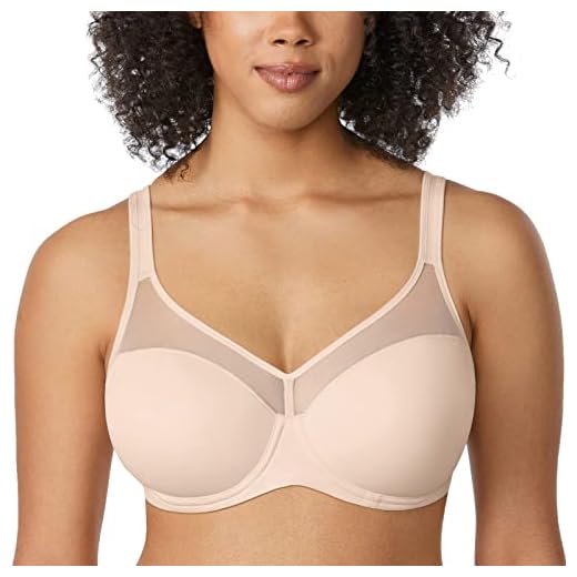 DELIMIRA Women's Plus Size Bra Full Coverage T Shirt Lightly Padded Sheer Underwire Support Bras Beige 38D