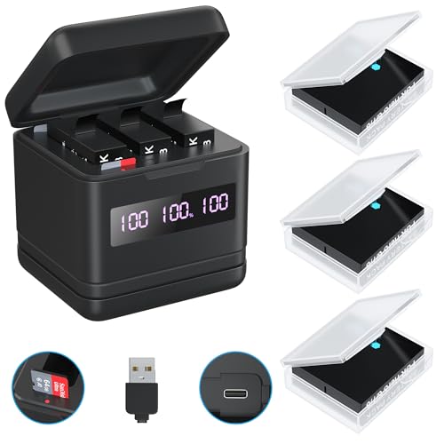 FOOAO Flip Reader Box with 3 Pack Batteries and Fast Charger for GoPro Hero 8 Hero 7 Hero 6, USB and USB-C Fast Charger with High Speed Micro SD Card Reader and Battery Power Read Function
