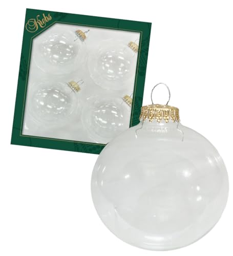 Krebs Glas Lauscha - Christbaumschmuck/Christbaumkugeln - Box mit 4 klar weißen Kugeln aus Glas in Einer Größe von 8cm