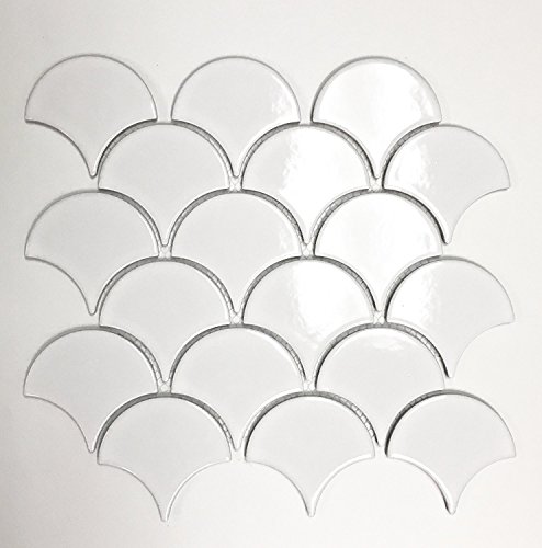 Mandarin Oriental Fan Soft White Scalloped Porcelain Mosaic Tile Backsplash