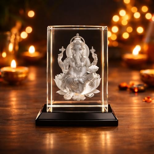 Image of CrazzyGIFT 3D Crystal Ganesha Idol for Car Dashboard, Mini Ganapati Murti Vehicle Interior Decoration, Lord Ganesh Figurine Auto Accessory Spiritual Gift