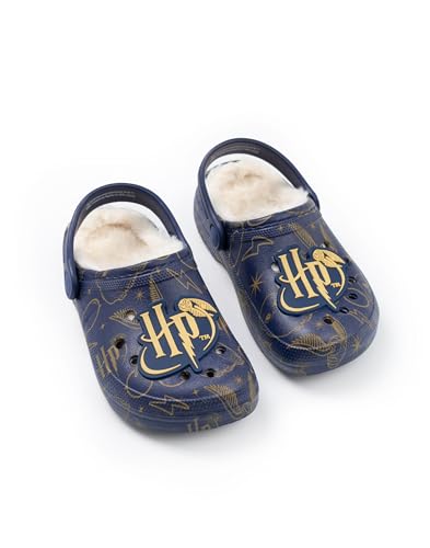 Harry Potter Girls Navy Logo Fur Lined Clogs | Soft Lining for Comfort | Casual Wear for School & Play | Movie Themed Footwear Merch - 3 UK Child