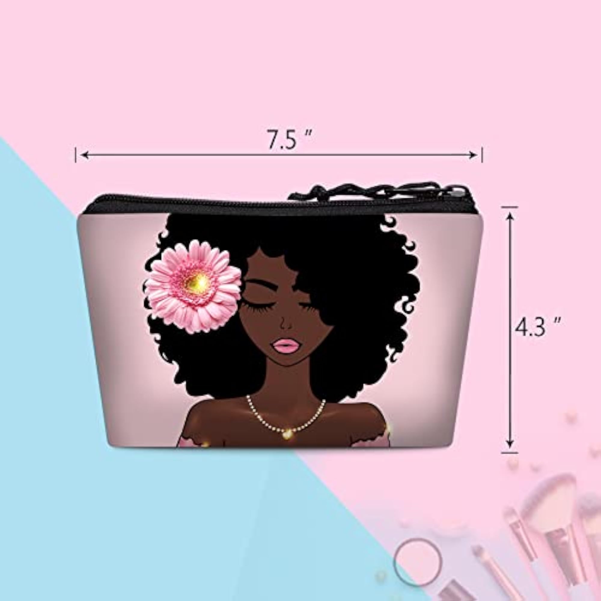 2 Pieces Makeup Bag Melanin Womens Printed Cosmetic Bag