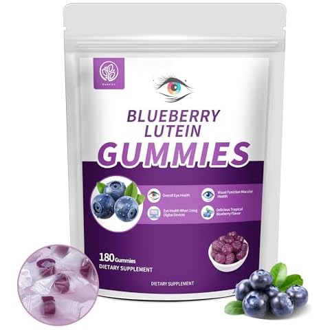 Hudetex Blueberry Lutein Eye Vitamins Gummies with 180 Count - 3 Month Supply, Vegan Eye Health Supplement for Kids and Adult, Lutein Gummies for Vision Clarity and Blue Light Support Cover