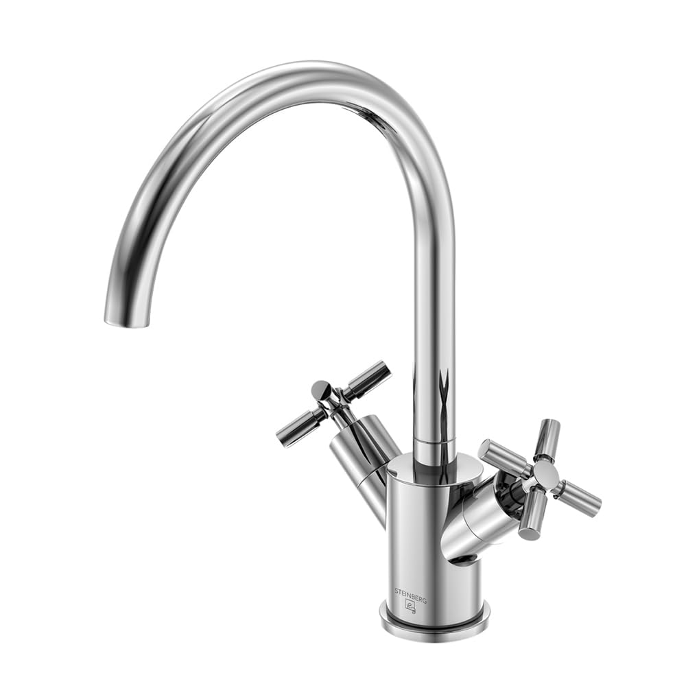 Steinberg Série 250 Mitigeur de lavabo, pivotant, double poignée, avec vidage, saillie 155mm, 2501500, Couleur: Chrome