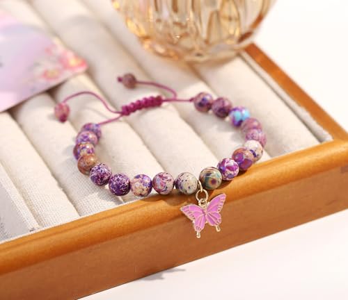 Image of Natural Stone Butterfly Cross Heart Sunflower Pendant Bracelet Suitable for Christmas New Year Valentine'S Day Birthday Bracelet Gifts
