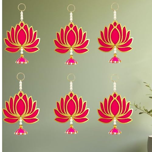 Image of Handcrafted Decorative Wall Decor for Ganpati Diwali Navratri and Pooja Setup Ethentic Hanging for Home Decor Festival Decoration for Home Entrance and Mandir Temple Decor Pack of 6 (Lotus Hanging)