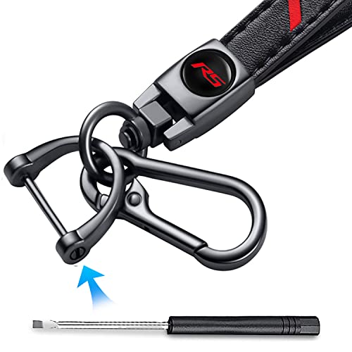 Image of Black RS Car Keychain, Premium Metal & Leather, Anti-Scratch Anti-Drop, Compatible with Chevy Camaro Cruze Equinox Blazer Traverse Monza Trackerc Cars, Black with Red RS Emblem