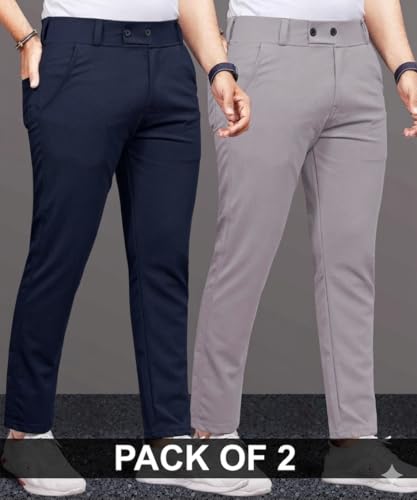 Image of Men's Slim Fit Lycra Formal Trousers Combo | Stretchable Smart Casual Pants for Office Wear | Mid-Rise Flat Front Stylish Chinos