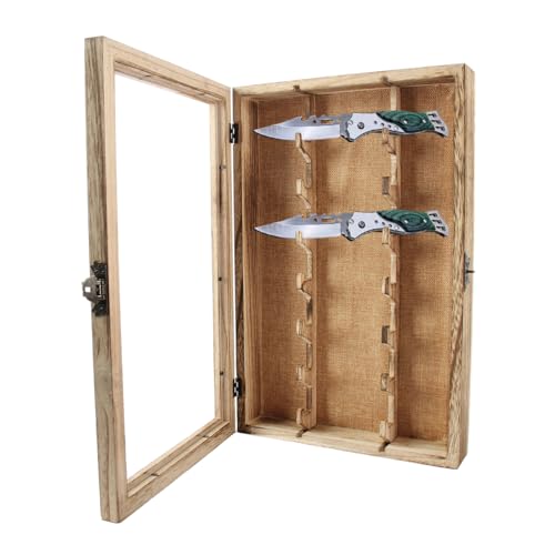 LITAITAI 11x16 Wooden & Acrylic Knife Display Case - Wall Mount, Holds up to 7, Collectible Tactical Knife Display Stand