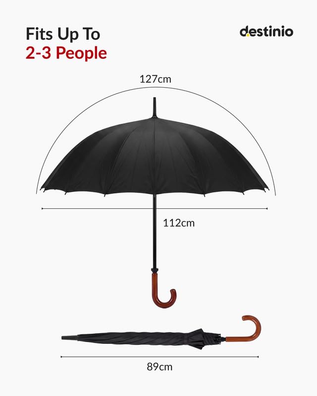 Image of Destinio Big Umbrella for Rain, Large Family Umbrela, Auto Open, UPF 50+ Sun Protection, Heavy Duty Windproof Waterproof Golf Umbrella for Men Big Size with UV Coating, Strong Fiberglass Rib Umbrellas