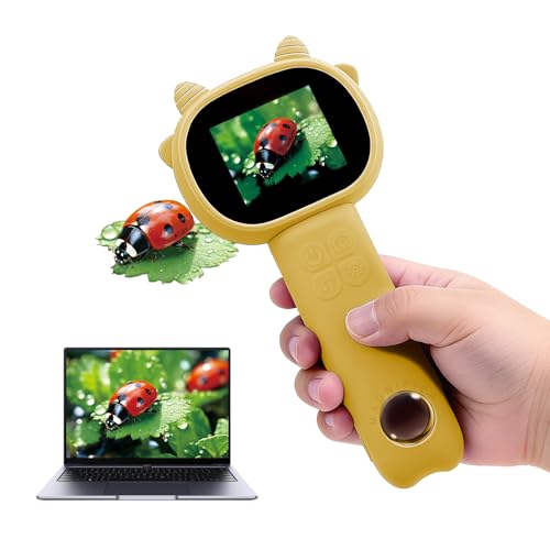 Microscope for Kids - 2.4" Screen Mini Pocket Handheld Microscope with for Toddlers-STEM Educational Science Kit Toys for Christmas Birthday Gifts Toys for Boys Girls Aged 3-12 (Yellow)
