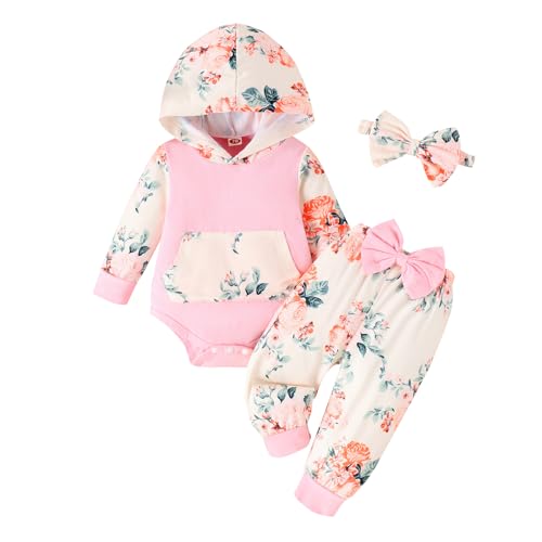 Image of LUNFEGO Newborn Infant Baby Girl Clothes 0-3-6-9-12-18 Months Outfits Sets Romper + Pants + Bow Headband for Girls