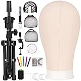 Beauty Star Wig Stand Tripod with Head, Wig Head Stand with 22 inch Mannequin Head, Wig Mannequin Head with Adjustable Wig Tripod Stand Kit, Canvas Head for Making Wigs Display Styling