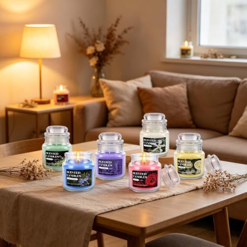 Image of 12 Pack Scented Candles Set - 3.5oz Soy Wax Aromatherapy Candles with 6 Fragrances, Long Burning Glass Jar Candles for Home Bedroom Kitchen Bathroom Dining, Gift Set for Women Men