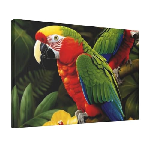 Œuvre d'art moderne perroquet tropical sur toile haut de gamme