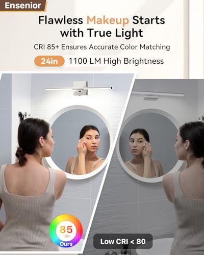 Image of Ensenior Modern Brushed Nickel Bathroom Vanity Light 24 inch, Built-in Dimmer, 1100LM Dimmable 5CCT Led Bath Lights, Bar Vanity Light for Bathroom Mirror Cabinets Bedroom-FCC & ETL Certificated