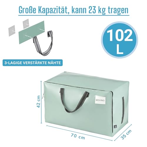 VENO 102 Liter Große Aufbewahrungstasche mit Deckel, Strapazierfähige Griffe und Reißverschlüssen für Umzug, Kleideraufbewahrung… – Ansicht 5
