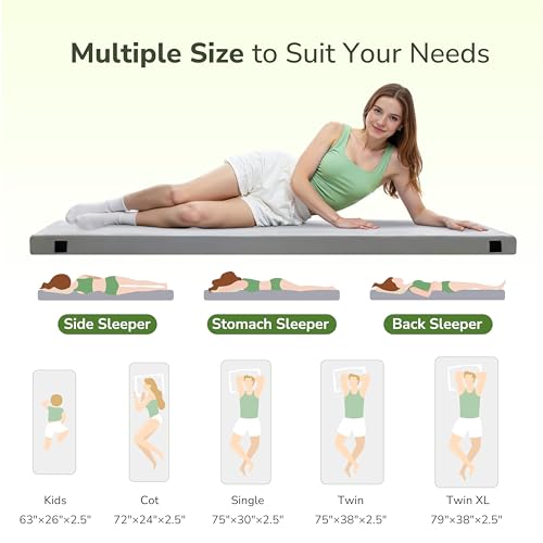 Memory Foam Camping Mattress 2.5 inch, Cot Pads, Single Small Portable Roll Up Camping Sleep Topper with Waterproof and Non-Slip Bottom, Camping Car Mat with Travel Bag, 72"×24"×2.5", Grey - image 8