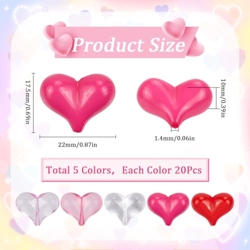 SUNNYCLUE 100Pcs 5 Colors Pink Heart Bead Valentine's Day Beads Bulk Acrylic Transparent Hearts Love Shaped Loose Spacer Bead for Jewellery Making Bracelets Necklaces Father's Day Mother's Day DIY - Image 2