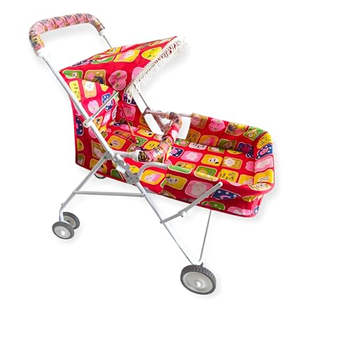Ezaakart Baby Stroller/Pram with 3 Point Safety Harness, Easy Fold, Extended Canopy, Multi Level Recline, Looking Window, Easy Assembly, 6 Month +(Red)