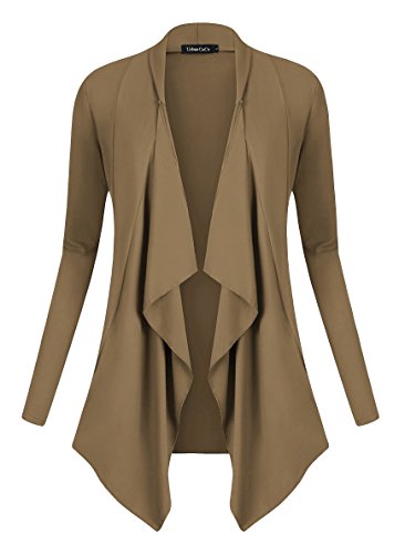 Urban CoCo Women's Drape Front Open Cardigan Long Sleeve Irregular Hem (M, Camel)