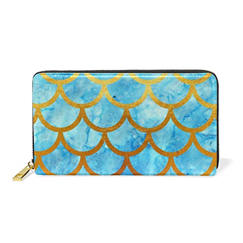 GIGIJY - Cartera larga de piel auténtica con cremallera para mujer, diseño de escamas de pez sirena, multicolor, Talla única