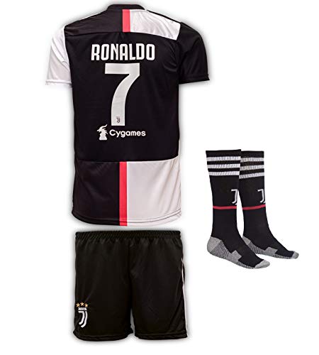 JTex Juventus 2019-20 Ronaldo - Camiseta de Manga Larga para niños con Pantalones Cortos y Calcetines (Tallas 2-14 años), 176 (12-14 Alter)