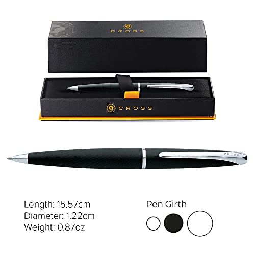 Image of Cross ATX Luxury Basalt Black Ballpoint Pen with Modern Chrome Trim - Medium Point, Smooth Writing, Presented in Premium Gift Box