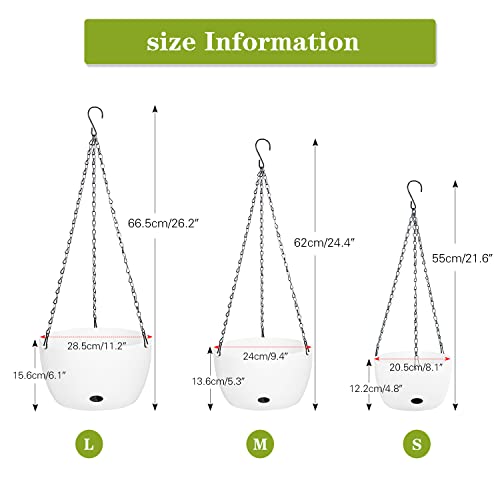 Sungmor Self Watering Hanging Planter For Indoor Plants, 9.4" & 11.2" 2-Pack Large White Plastic Hanging Basket, Garden Flower Pots With Hanging & Standing Design, Thickened Sturdy Drainage Plant Pots #TOP5