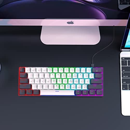 Image of Portable 60 Percent Keyboard, Compact 61 Keys Mini Mechanical Keyboard for PC /Mac Gamer Switchable Colorful Backlit - Red Switch - Black+White