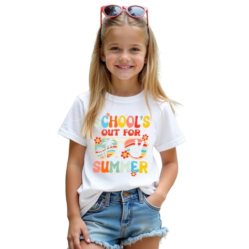 Image of Kids Girl School's Out for Summer Shirt Last Day of School T-Shirt Cute Summer Beach Short Sleeve Tee Tops