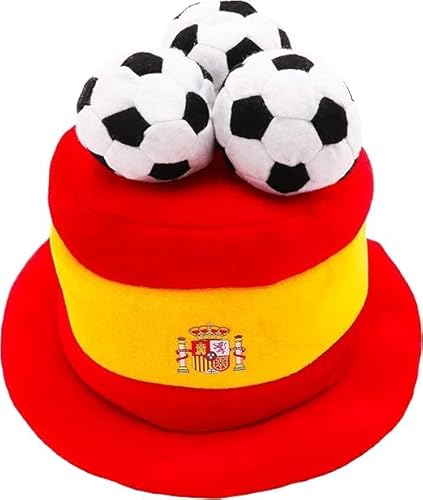 Toyland® Spain Flag Novelty Football Fan Top Hat With 3D Footballs - Perfect For Spanish Celebrations - 8 Countries Available