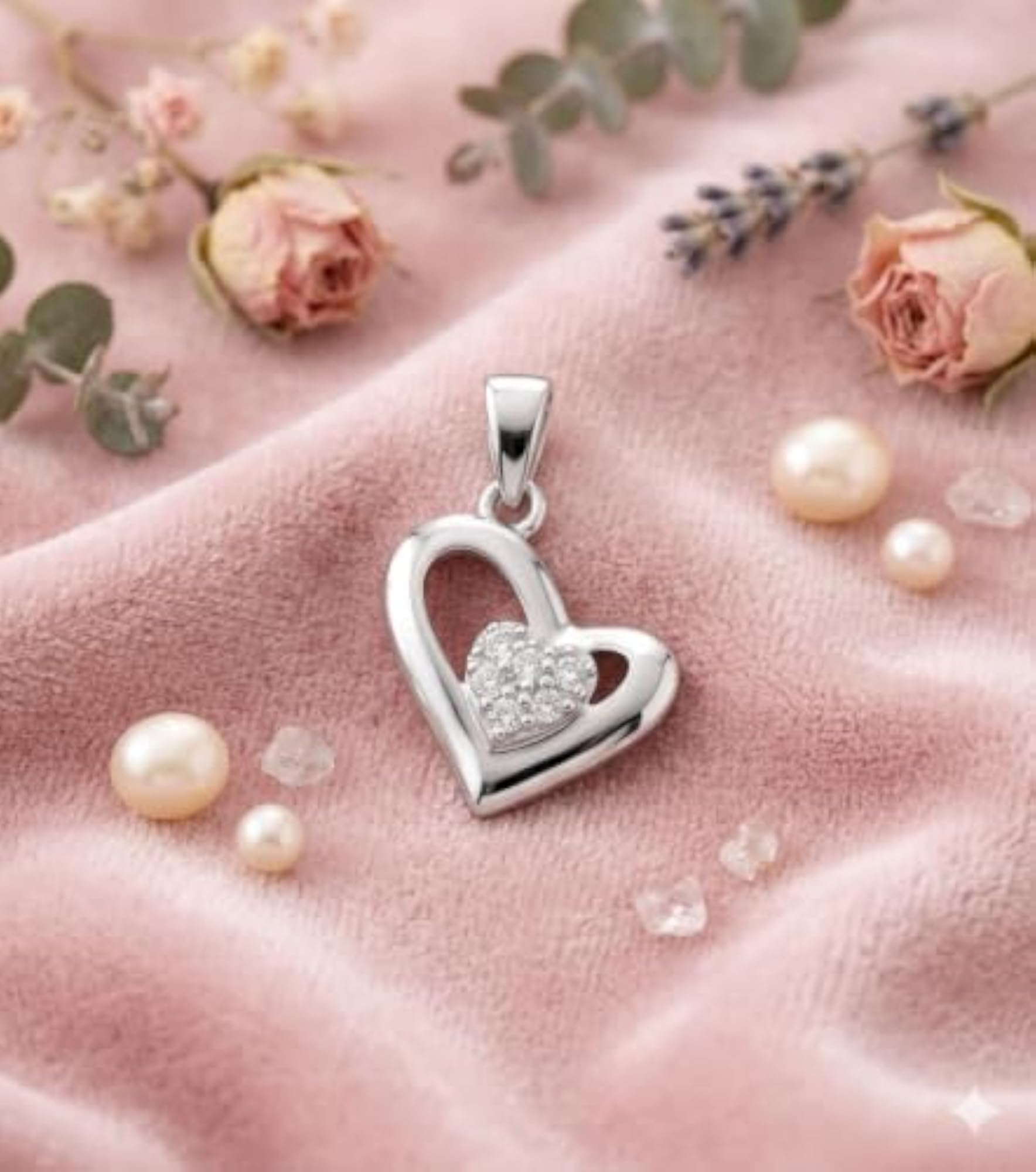 925 Sterling Silver Love Heart Pendant for Women, Gift for Her