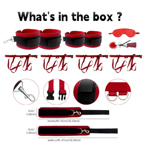 Image of BDSM Sex Bondage Kit Bed Restraints Set, 10 Pcs Adult Sex Toys with 4 Adjustable Wrist Thigh Cuffs, Whip, Eye Mask for Couples Game