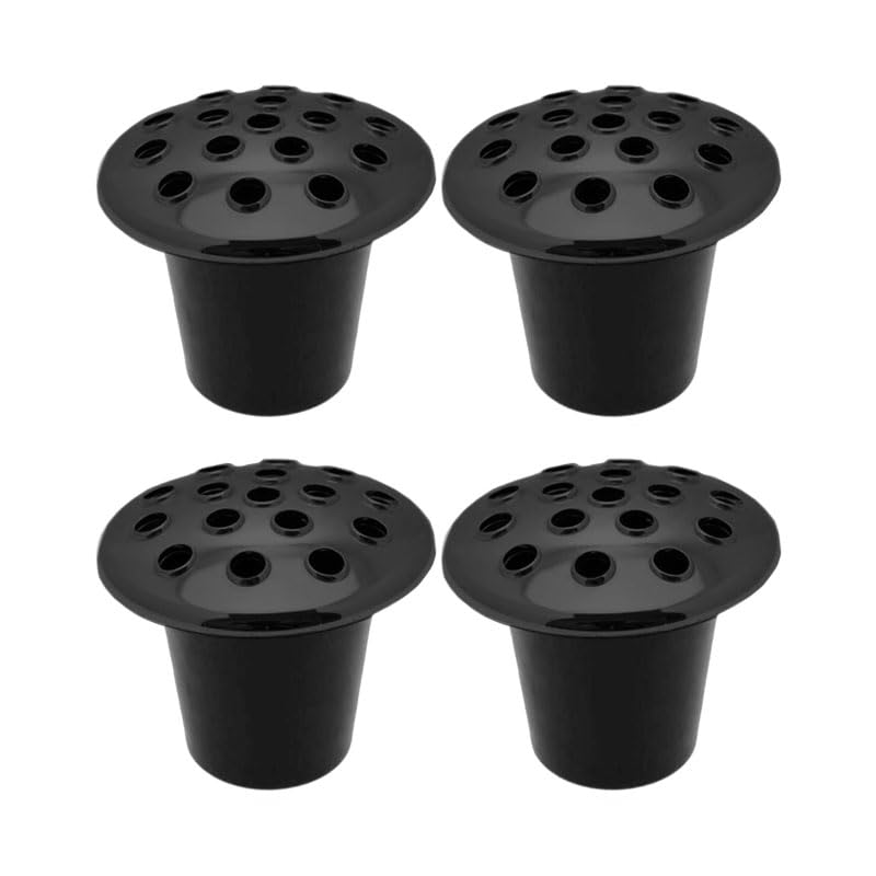 1Buy UK Black or Gold or Silver Lid Plastic Grave Vase Insert Memorial Flower Headstone Holder For Fresh & Artificial Flowers Pots (Black Lid, 4)