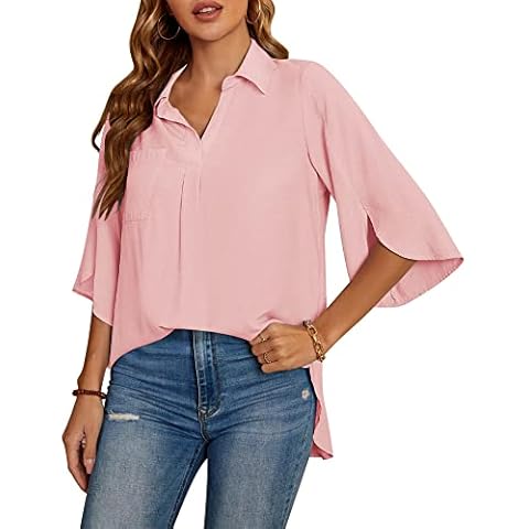 Maintain Vigour Womens Chiffon Blouse V Neck Lotus Leaf Sleeve Shirts Casual Tops for Work and Daily Cover
