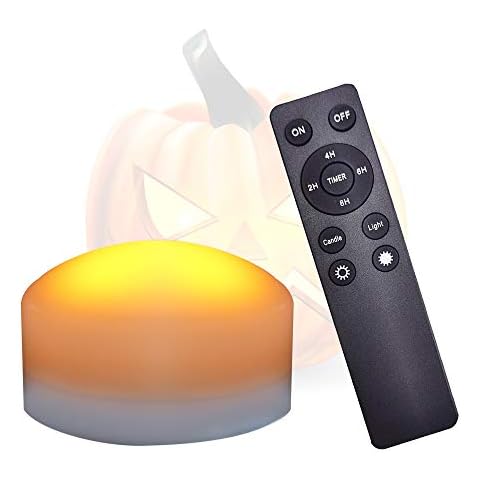 Halloween LED Pumpkin Light with Remote Timers Battery Operated Jack-O-Lantern Lights Bright Flickering Flameless Electric Candle for Big Size Halloween Decor Holiday Decorations Supplies White Cover