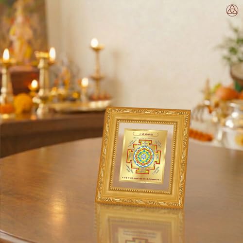 Image of DIVINITI Siddh Energised Shree Yantra | 24k Gold Plated Foil Sacred Prosperity Vastu Frame for Home, Office & Puja Room | Spiritual Yantra for Prosperity, Peace & Positive Energy (12 X 11 CM)