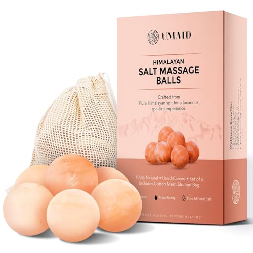 UMAID Himalayan Salt Massage Balls 6-Pack with Cotton Mesh Bag,