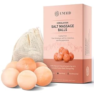 UMAID Himalayan Salt Massage Balls 6-Pack – Mothers Day Gifts for Mom – Natural Therapy Stones with Cotton Mesh Bag for Hot & Cold Muscle Relief, Relaxation & Spa Massage