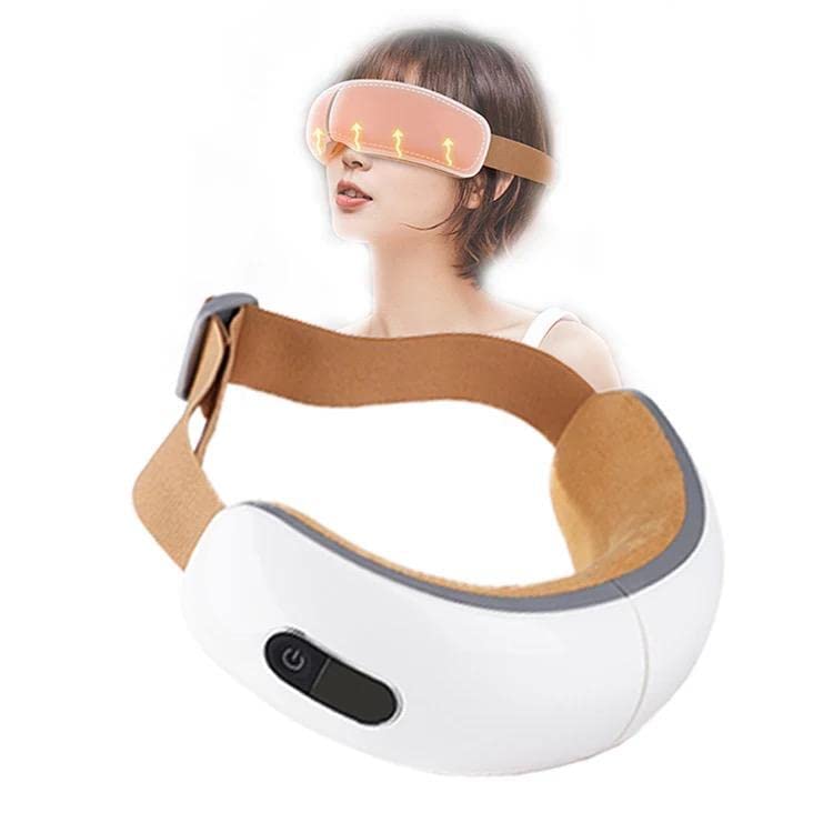 NIVKART Expert Rechargeable 6-in-1 Eye Massager with Heat, Bluetooth, Music, Voice, Sleep and 3D Massage for Reduced Eye Strain Dark Circles Dry Eyes, 4 Modes for Total Comfort, White