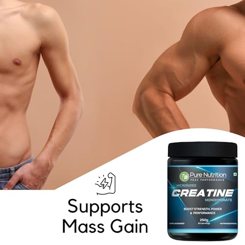 Image of Pure Nutrition Micronised Creatine Monohydrate Powder (250g), Pre /Post Workout Supplement, Instant Energy for Athletic Performance, Fast Recovery, Increased Muscle Mass, Unflavoured, 33 Servings