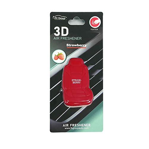 Image of FH Group Strawberry 3D Scented Air Freshener 3-Pack Clip-On Non-Toxic, Plastic Alcohol-Free Fragrance Oil Car Seat Shape Long Lasting for Cars, Trucks, SUVs, Closets, Small Spaces, etc. Red