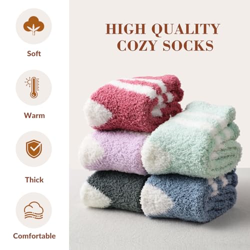 Image of 5 Pairs Fuzzy Socks for Women, Winter Warm Womens Super Soft Cozy Socks