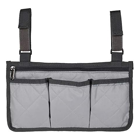 ODOMY Wheelchair Side Bag Armrest Accessories Storage Bag with Pouches Hang on Side with Bright Line Waterproof Organizer for Wheelchair Walker Pouches Walkers Electric Scooters Mobile Chairs (Gray) Cover