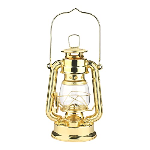 Décoration de lampe à huile lanterne de la lampe de fer vintage - lampe d'éclairage extérieur portable finition argentée en or électrolité (Color : Gold) Cover