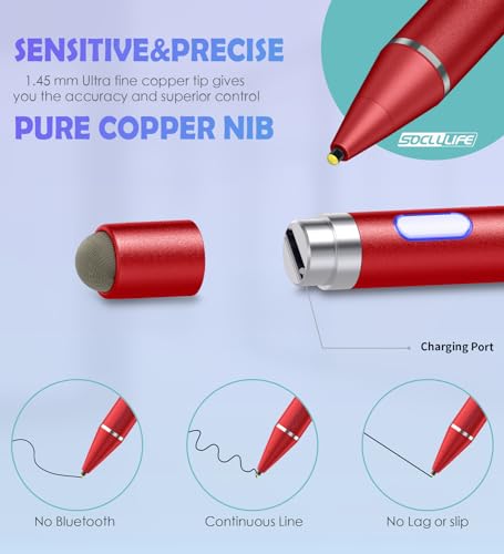 Image of Active Stylus Pen for Touch Screens, Dual Pen Tips for Drawing &Writing,High Precise Universal Digital Pencil for Tablet /Phone /Sam-sung /K-indle,i-Pad Air /Pro /Mini,A-pple i-Phone 17 /16 /15 /14 /13 /12- Red